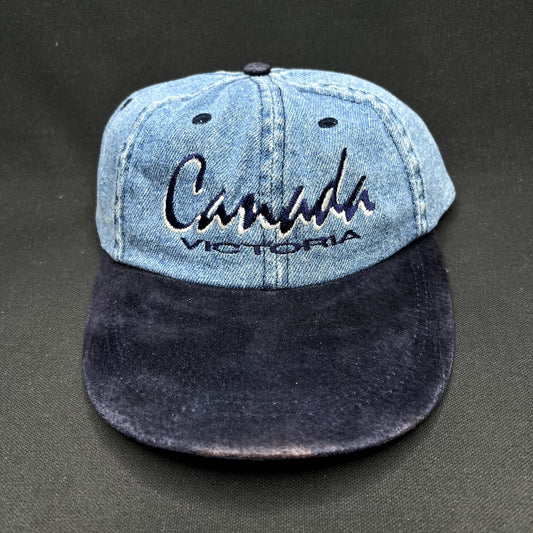 Vintage Canada Victoria Denim Snapback Hat Suede Brim Cityscape