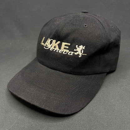Vintage Lake Geneva Strapback Hat Black Script Logo Gear For Sports Cap