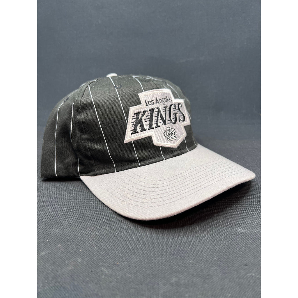 Vintage LA Kings 90's Starter NHL Snapback Hat Black Pinstripe Gray Brim Korea