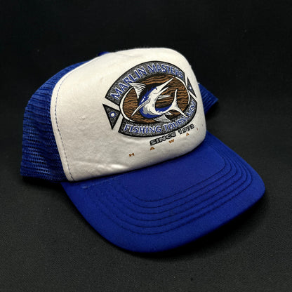 Vintage Marlin Masters Fishing Tournament Hawaii Snapback Trucker Hat Blue White Mesh Cap