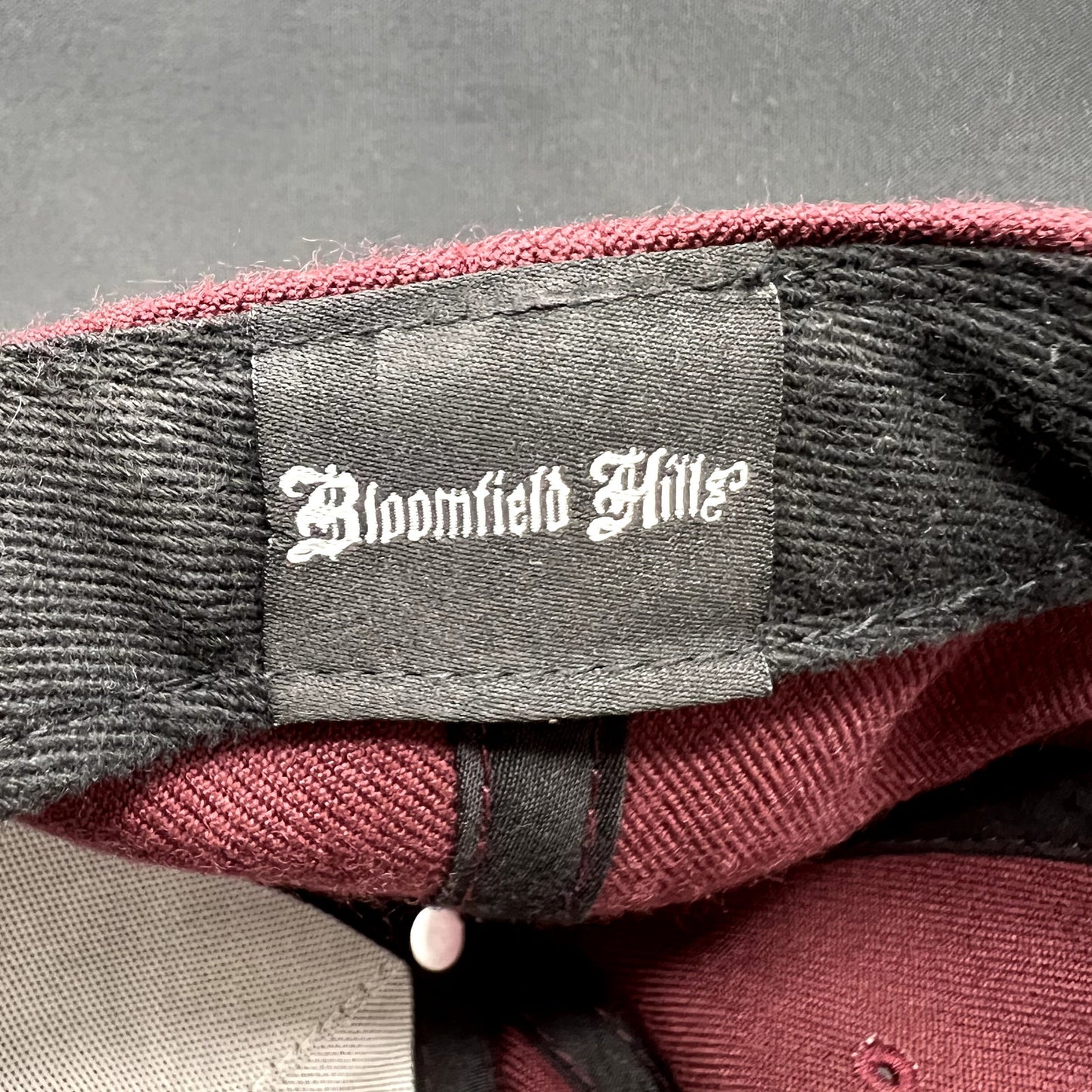Bloomfield Hills Snapback Hat Burgundy Gothic Script Cap