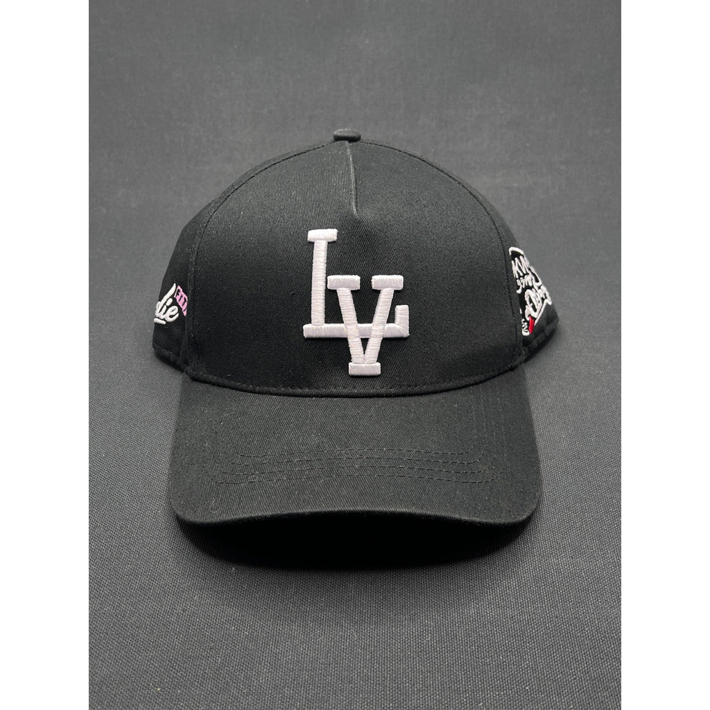 Okami Brand LV Las Vegas LA Flip Black Strapback Hat Streetwear Embroidered Logo