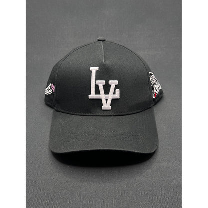 Okami Brand LV Las Vegas LA Flip Black Strapback Hat Streetwear Embroidered Logo
