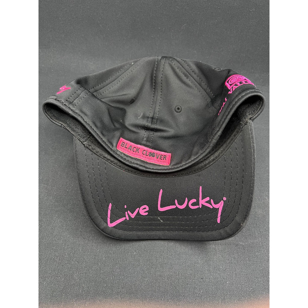 Black Clover “Live Lucky” Valley Inn Hat – Black & Pink 4-Leaf Clover S/M