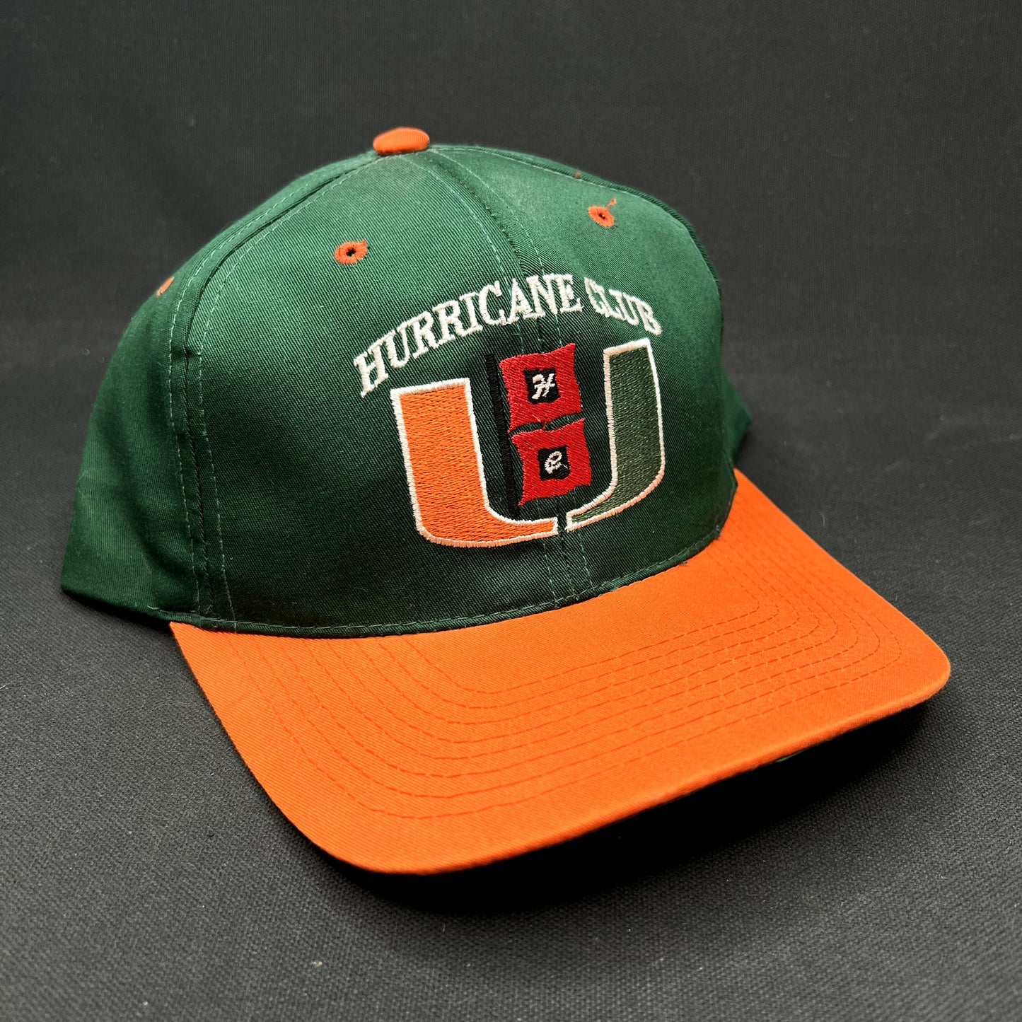 Vintage Miami Hurricanes Hurricane Club Snapback Hat Green Orange