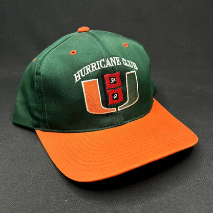 Vintage Miami Hurricanes Hurricane Club Snapback Hat Green Orange