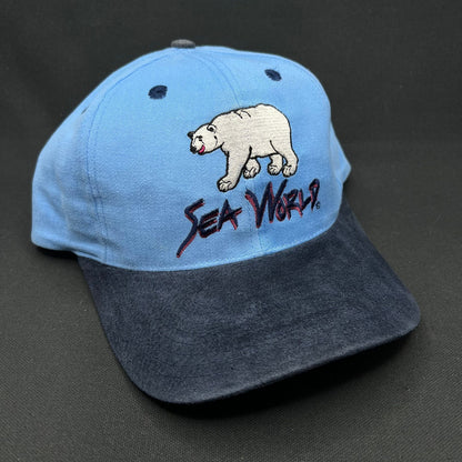 Vintage SeaWorld Polar Bear Snapback Blue Strapback Hat USA Theme Park