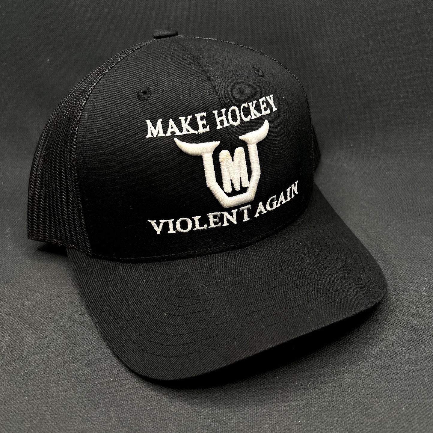 Make Hockey Violent Again Snapback Trucker Hat Yupoong Classics Black