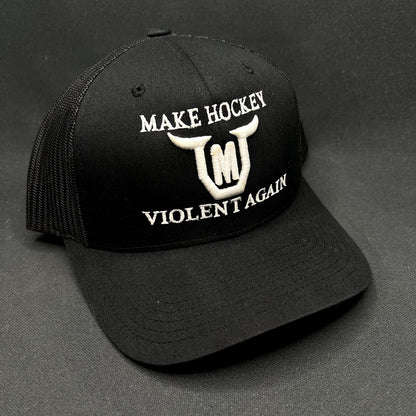 Make Hockey Violent Again Snapback Trucker Hat Yupoong Classics Black