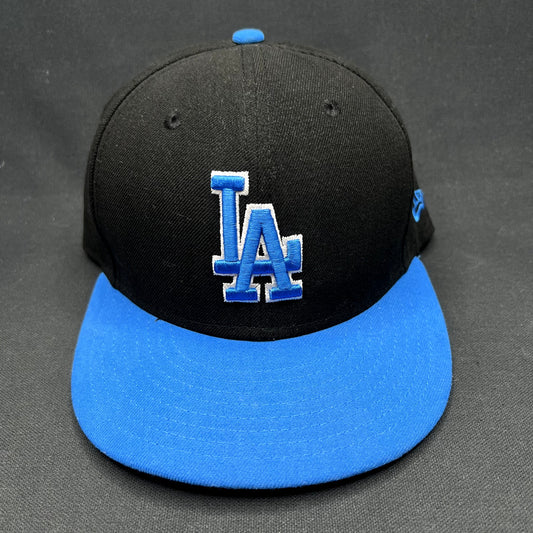 7 5/8 New Era LA Dodgers 59FIFTY Fitted Hat Black Blue Size
