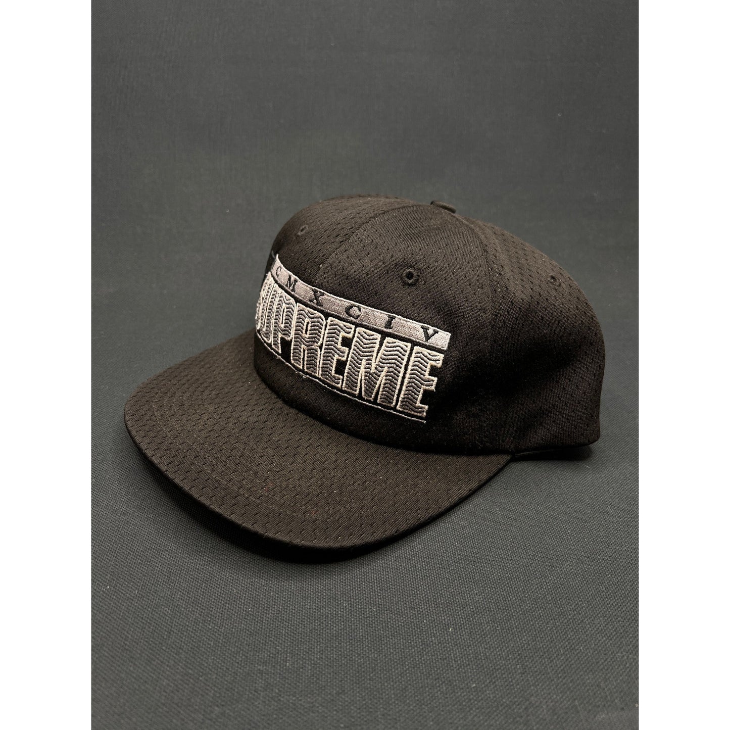 Vintage Supreme MCMXCIV Snapback Hat Black 1994 Made in USA Mesh