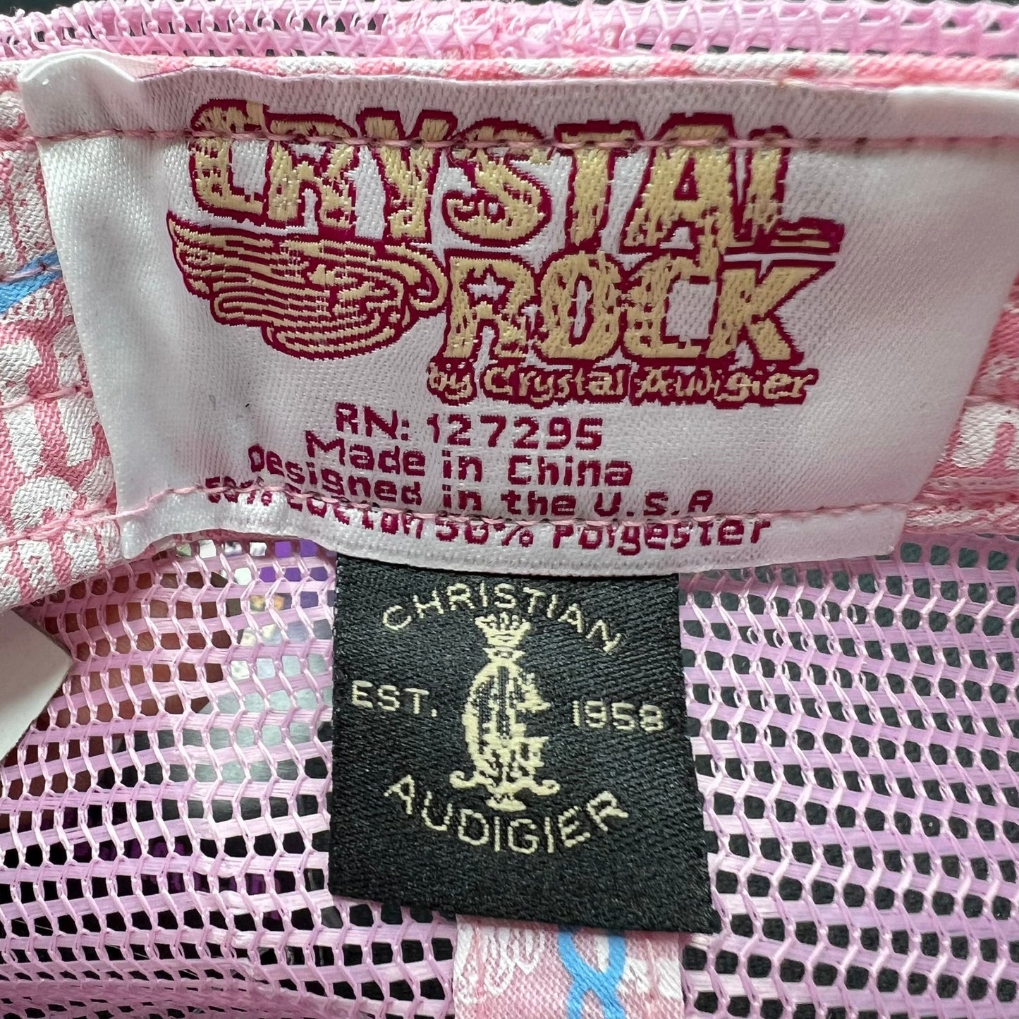 Crystal Rock Christian Audigier Pink Angel Graphic Rhinestone Trucker Hat