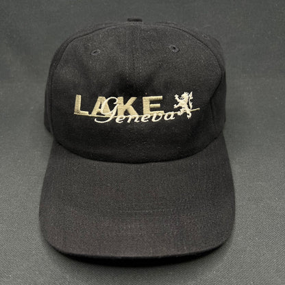 Vintage Lake Geneva Strapback Hat Black Script Logo Gear For Sports Cap