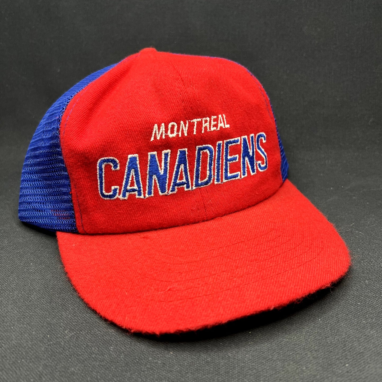 Vintage Montreal Canadiens NHL Mesh Trucker Snapback Hat Red Blue