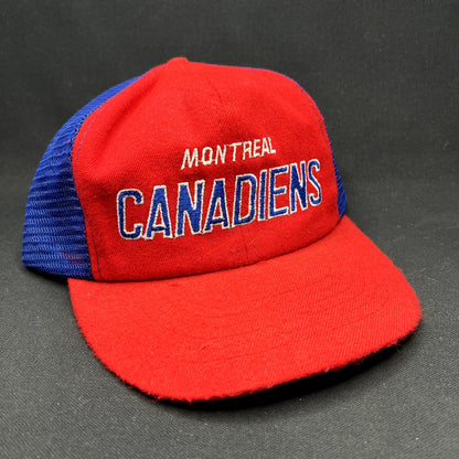 Vintage Montreal Canadiens NHL Mesh Trucker Snapback Hat Red Blue