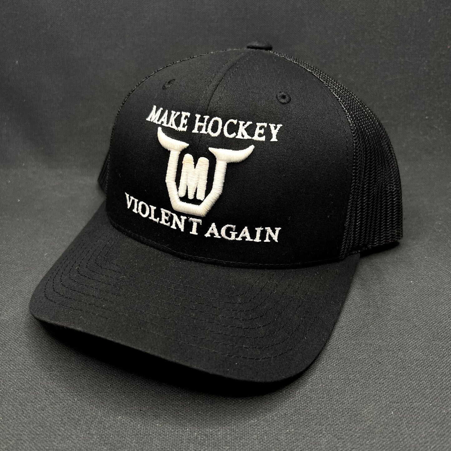 Make Hockey Violent Again Snapback Trucker Hat Yupoong Classics Black