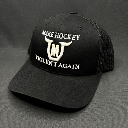 Make Hockey Violent Again Snapback Trucker Hat Yupoong Classics Black