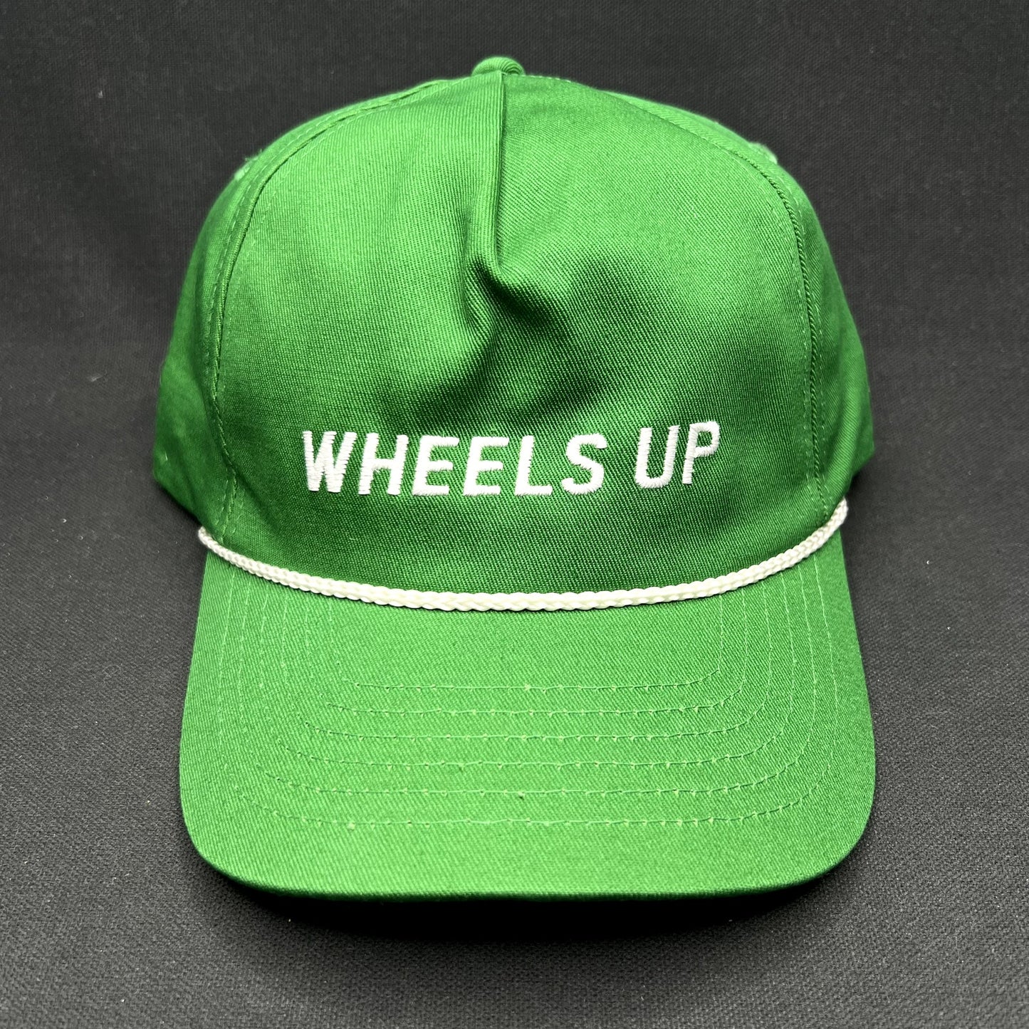 Wheels Up Strapback Hat Green Rope Cap Private Aviation Golf Style