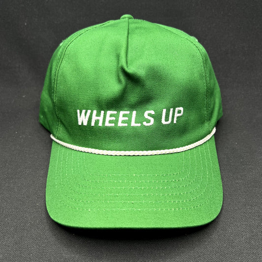 Wheels Up Strapback Hat Green Rope Cap Private Aviation Golf Style