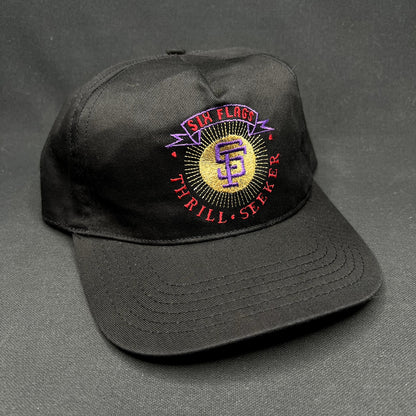 Vintage 90s Six Flags Thrill Seeker Snapback Hat Black USA