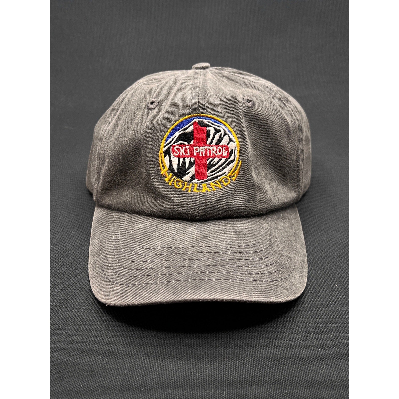 Vintage Highland Ski Patrol Washed Black Dad Hat – 100% Cotton Strapback