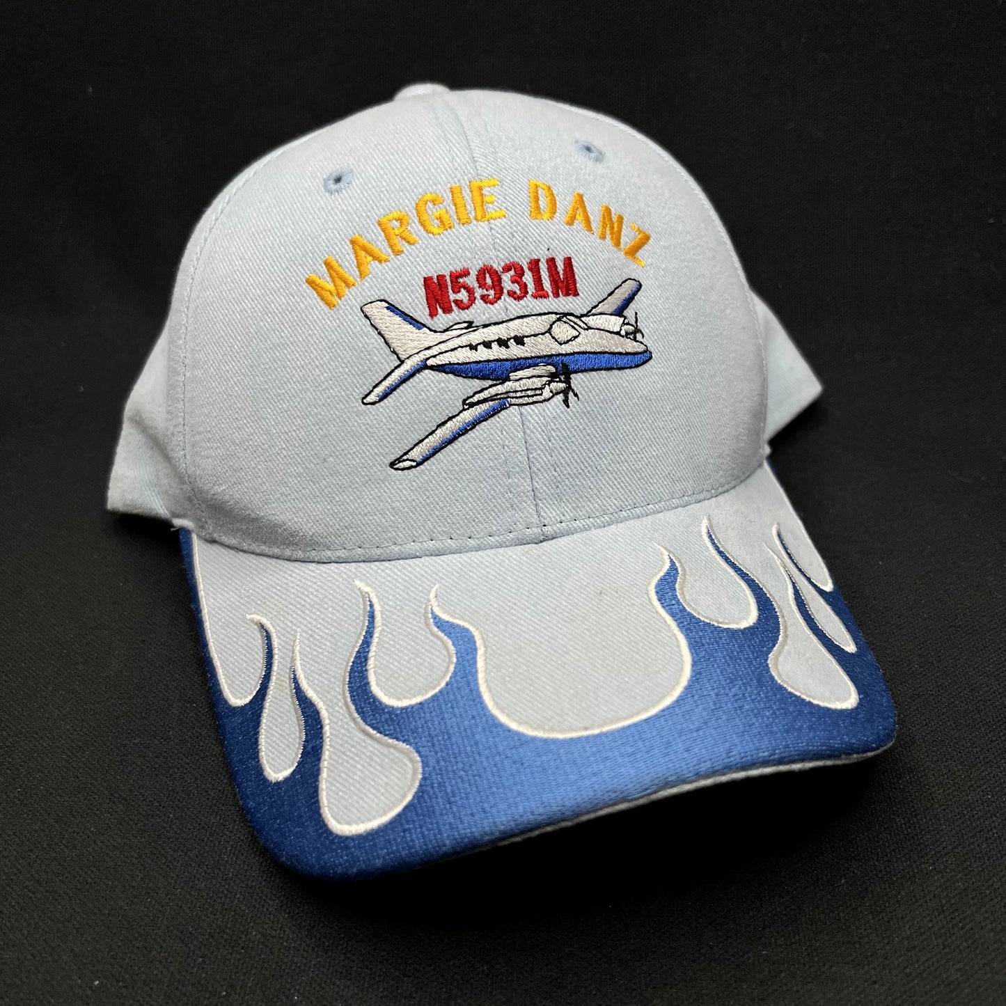 Vintage Margie Danz N5931M Airplane Flame Strapback Hat Magic Headwear