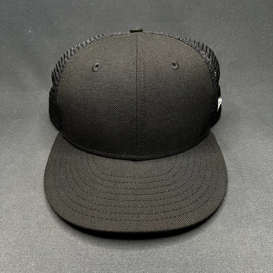 New Era 59FIFTY Blank Black Trucker Fitted Hat Size 8 1/8 Mesh Back Cap