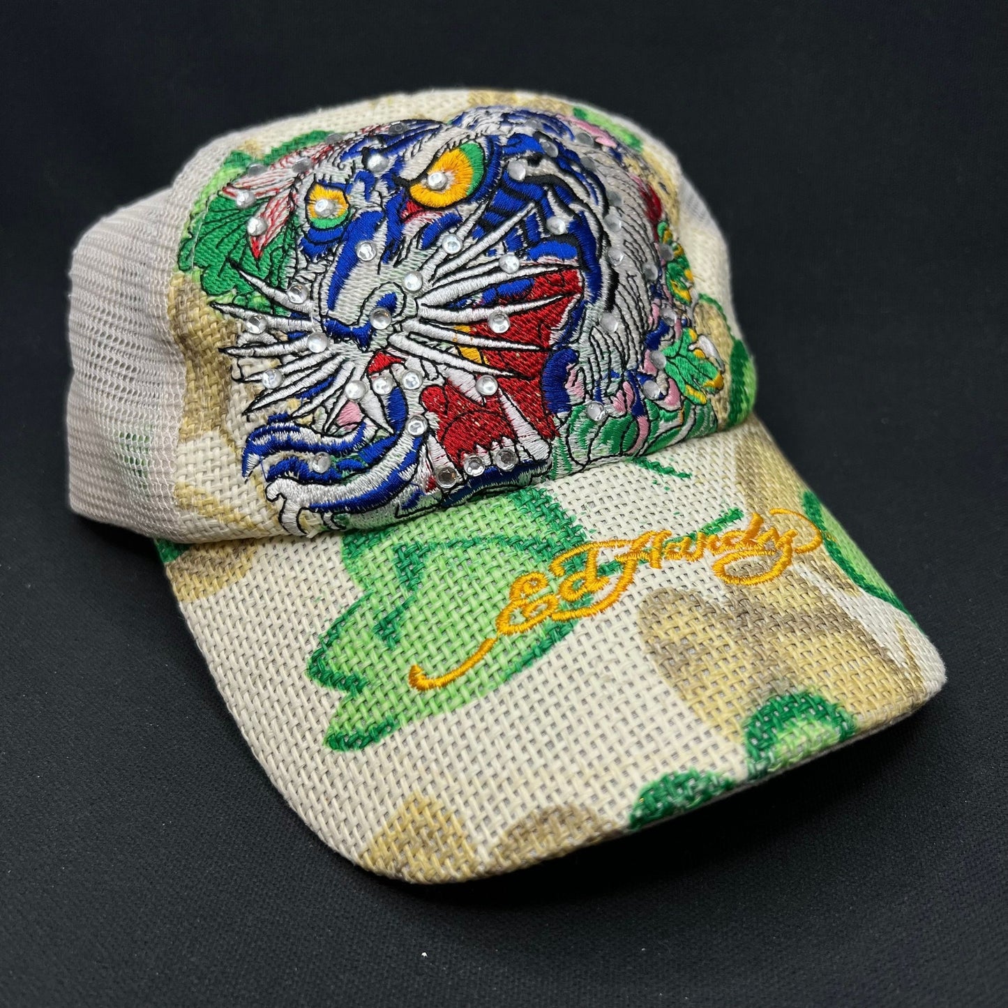 Ed Hardy Don Ed Hardy Tiger Rhinestone Trucker Hat Y2K