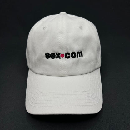 Sex.com White Strapback Hat Minimal Logo Adult Promo Cap Clean
