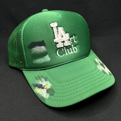 LA Art Club Painted Trucker Snapback Hat Green Custom Graffiti