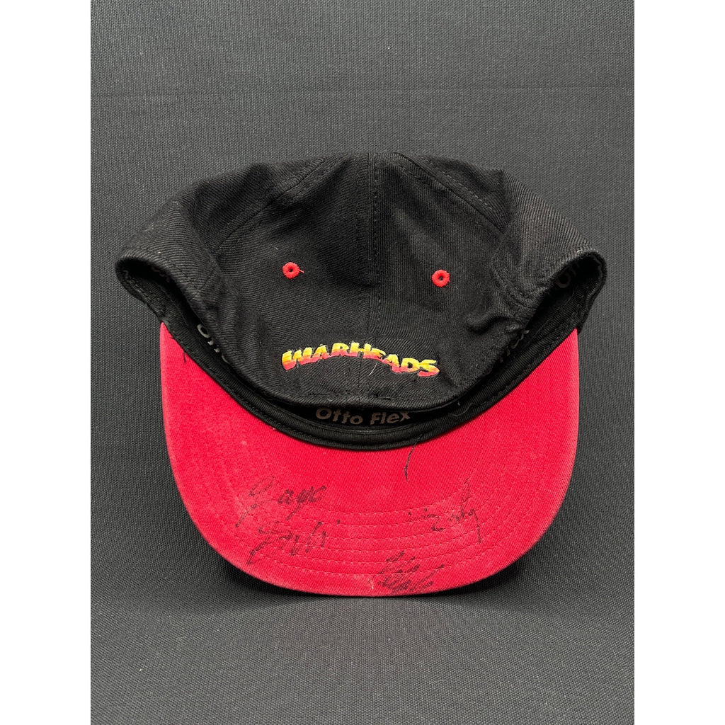 Vintage Warheads Candy Logo Autographed Otto Flex Hat Black Red Y2K Promo Cap