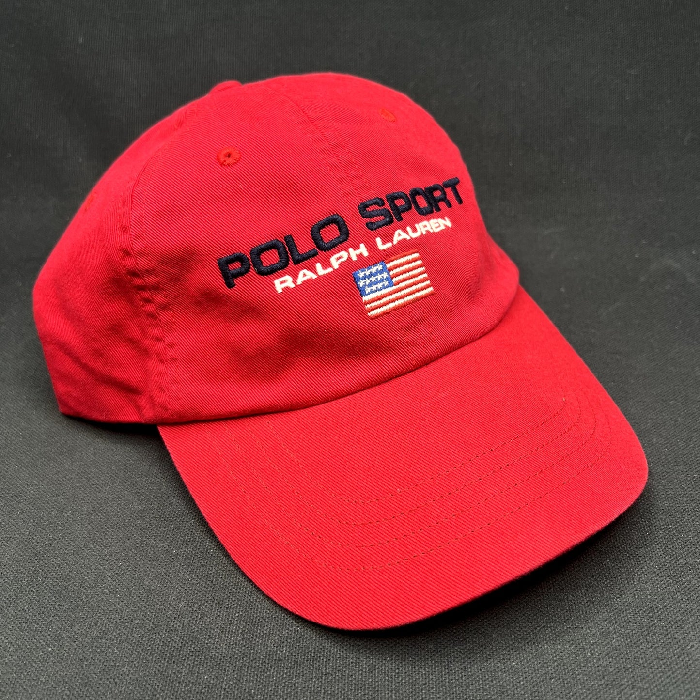 Polo Sport Ralph Lauren USA Flag Strapback Hat Red Spellout Cap