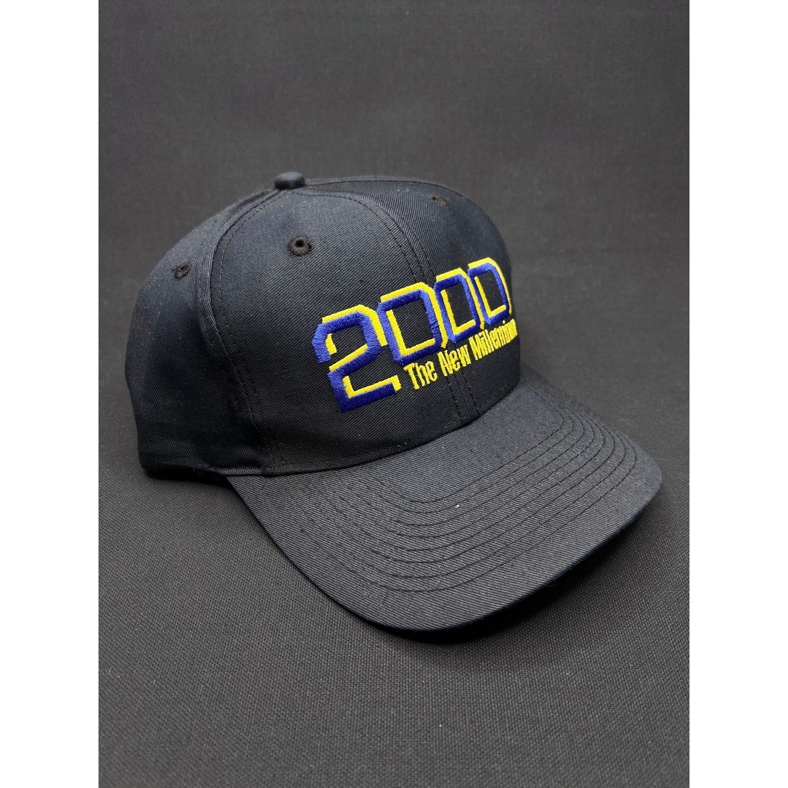 Vintage Y2K “2000 The New Millennium” Hat – Black & Yellow Embroidered Snapback by Falcon Headwear
