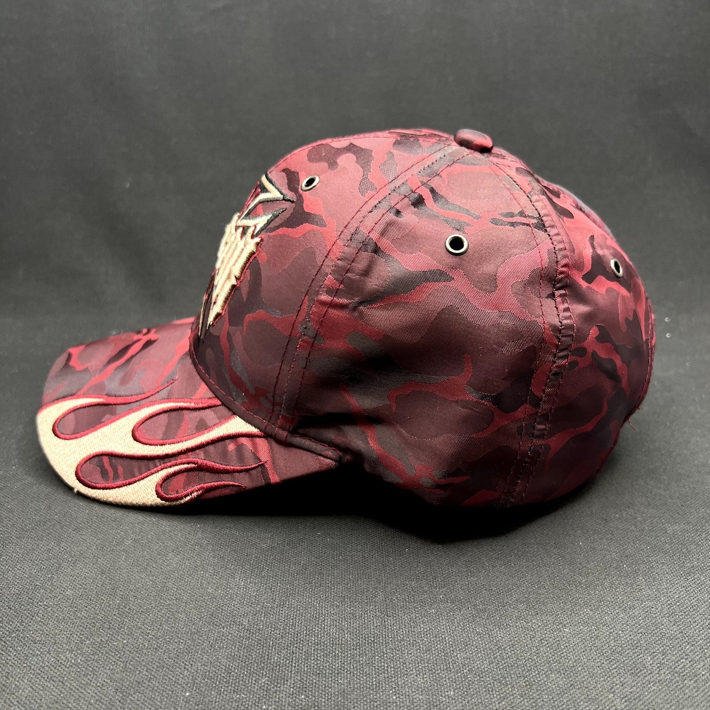 Y2K No Fear Ride Hard Flame Camo Strapback Hat Black Eagle Cap