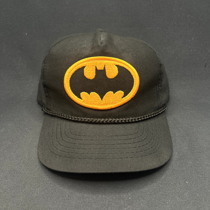Vintage Batman DC Comics Black Rope Snapback Hat 90s Yellow Logo Cap