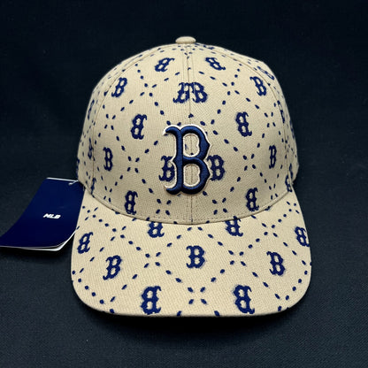 MLB Korea Boston Red Sox Monogram Strapback Hat Beige Blue Cap