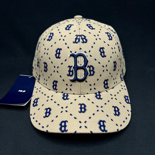 MLB Korea Boston Red Sox Monogram Strapback Hat Beige Blue Cap