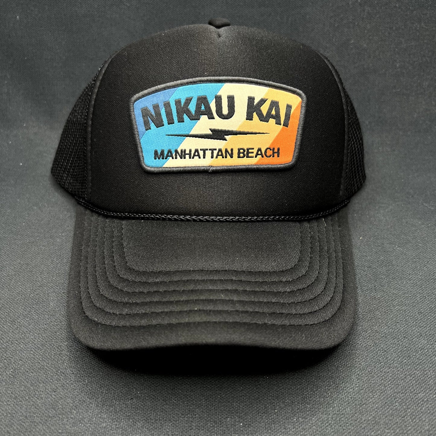 Nikau Kai Manhattan Beach Surf Trucker Snapback Hat Otto Black California
