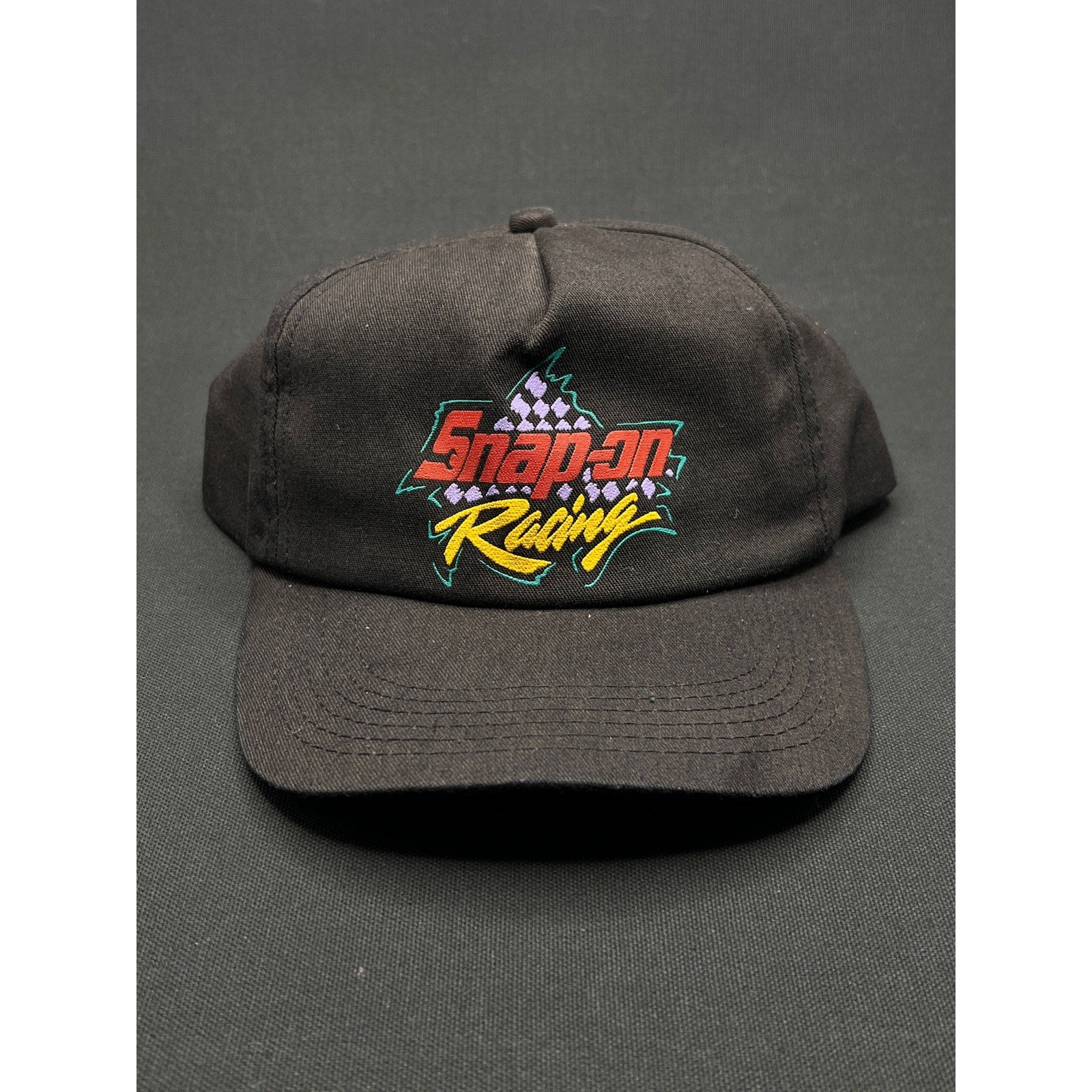 Vintage 1990s Snap-on Racing Black Snapback Hat – Multicolor Embroidery