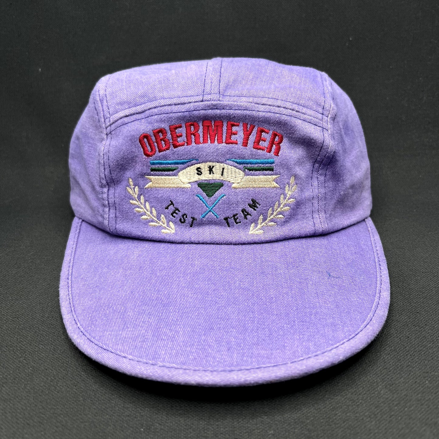 Vintage Obermeyer Ski Team 5-Panel Strapback Hat Purple Made in Taiwan SCI