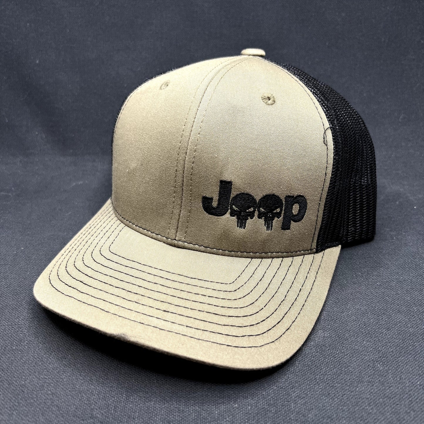 Jeep Punisher Skull Richardson 112 Trucker Snapback Hat Olive Black