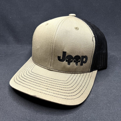 Jeep Punisher Skull Richardson 112 Trucker Snapback Hat Olive Black