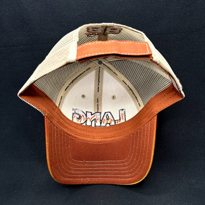 Lang BBQ Smokers Trucker Snapback Hat Orange Tan Flame Logo Reverse Flow BBQ Cap