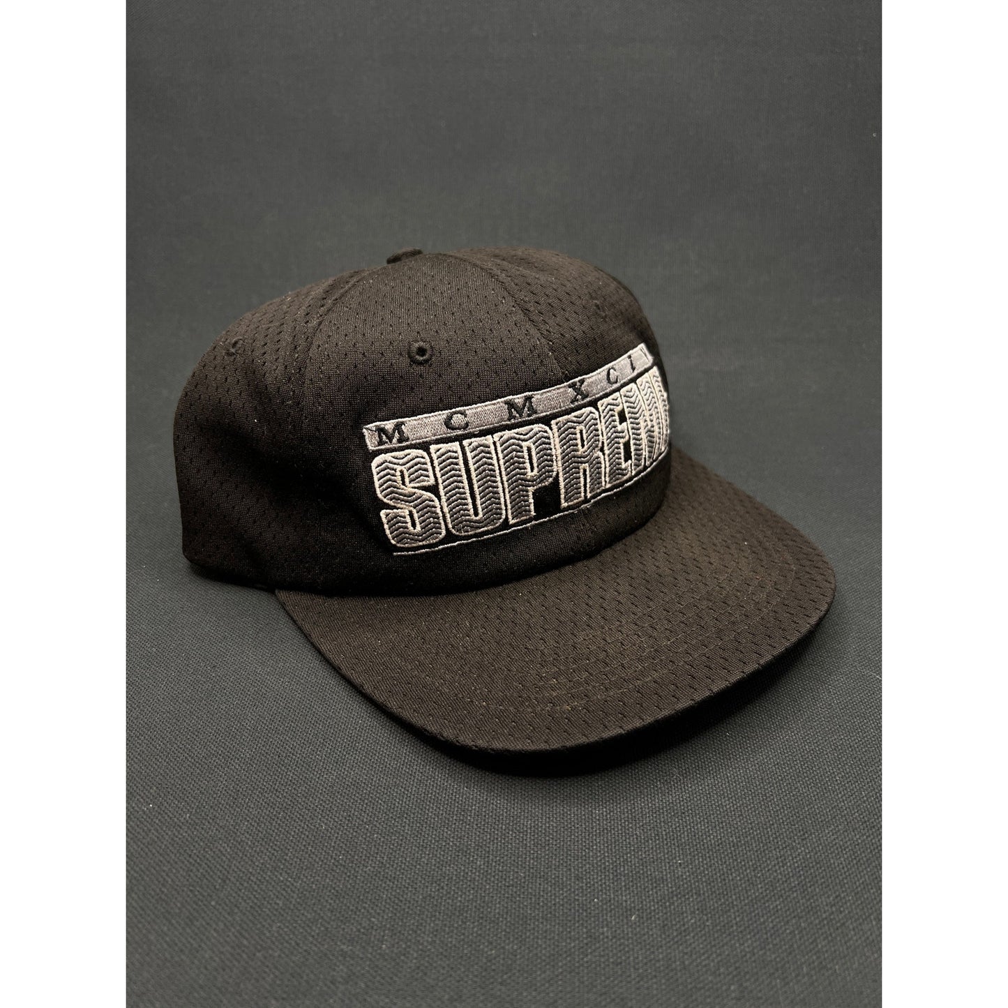 Vintage Supreme MCMXCIV Snapback Hat Black 1994 Made in USA Mesh