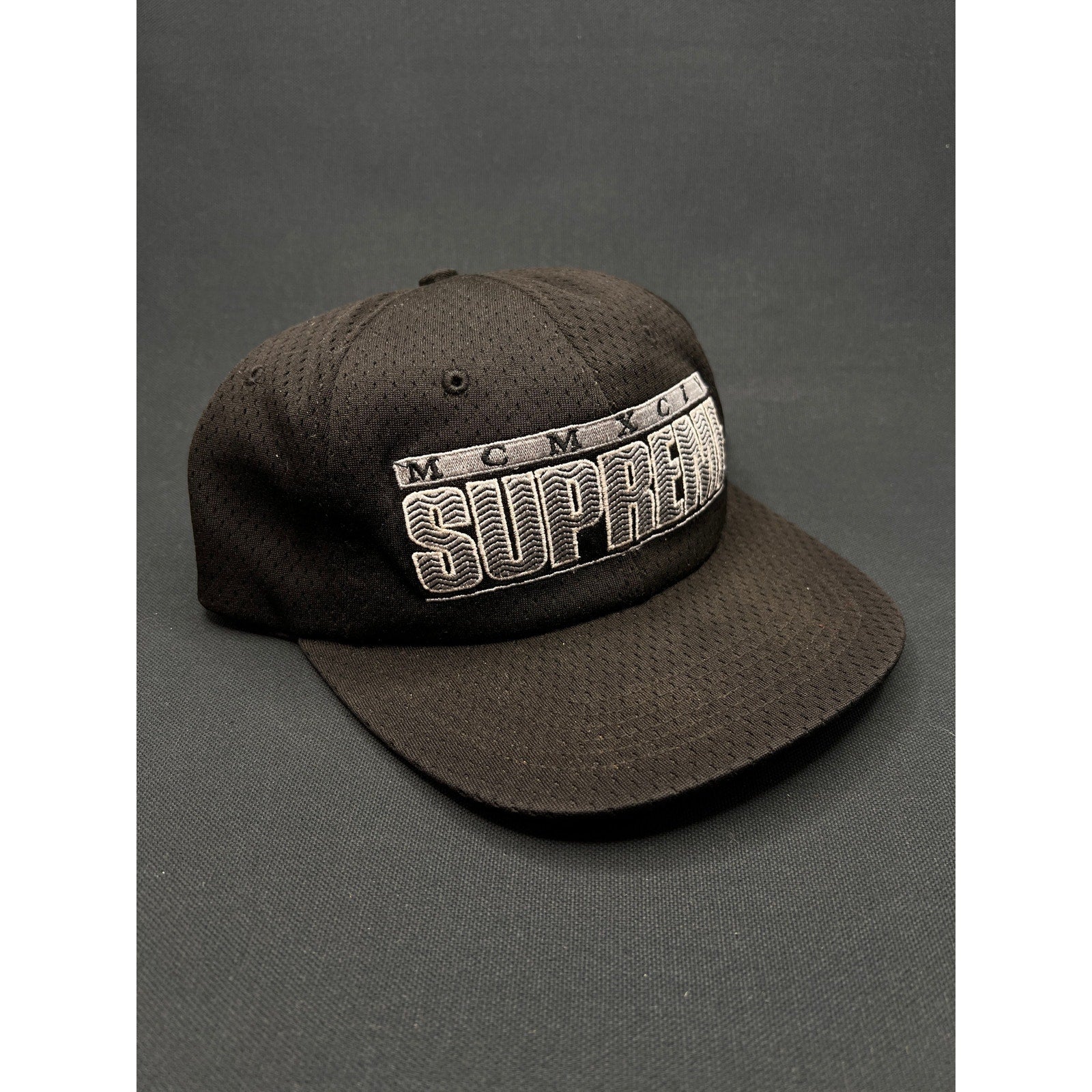 Vintage Supreme MCMXCIV Snapback Hat Black 1994 Made in USA Mesh
