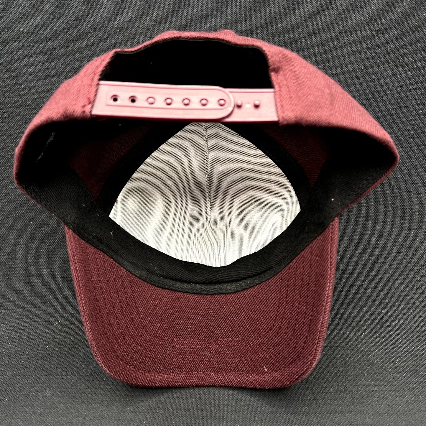 Bloomfield Hills Snapback Hat Burgundy Gothic Script Cap