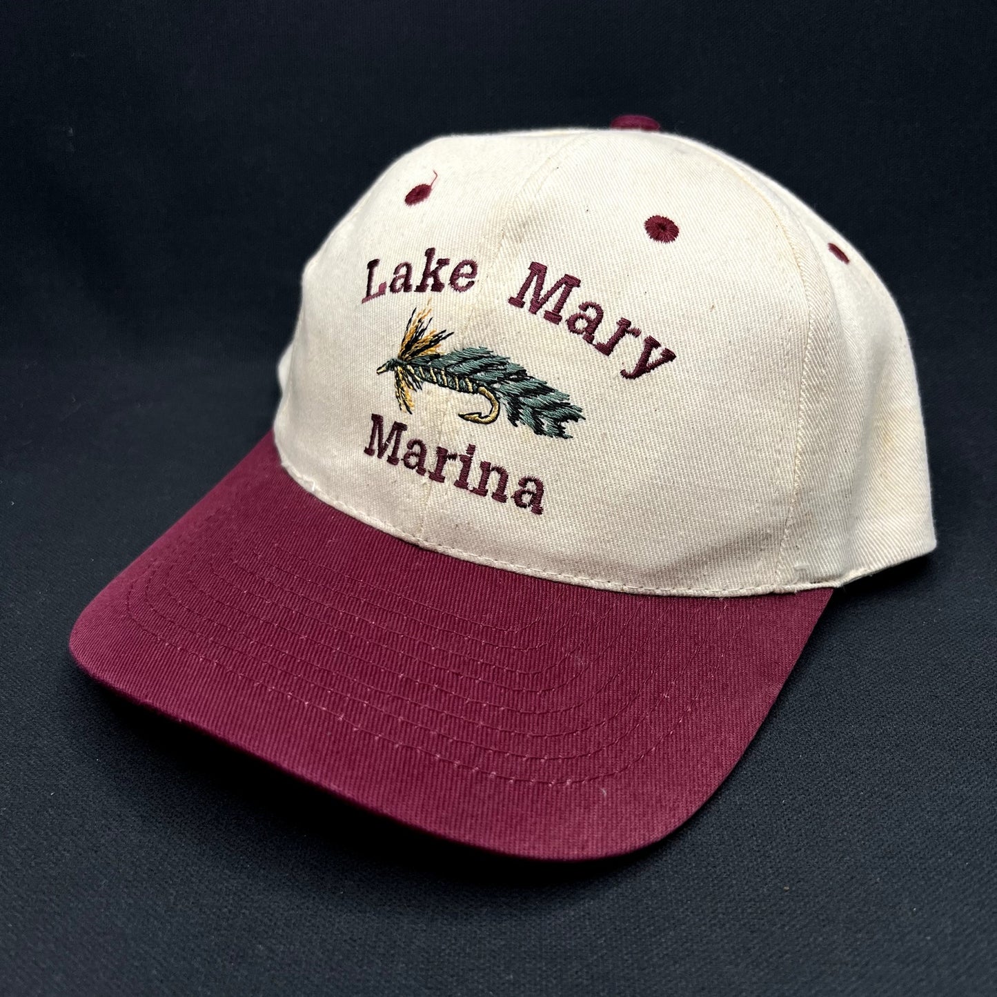 Vintage Lake Mary Marina Fishing Fly Snapback Hat KC USA