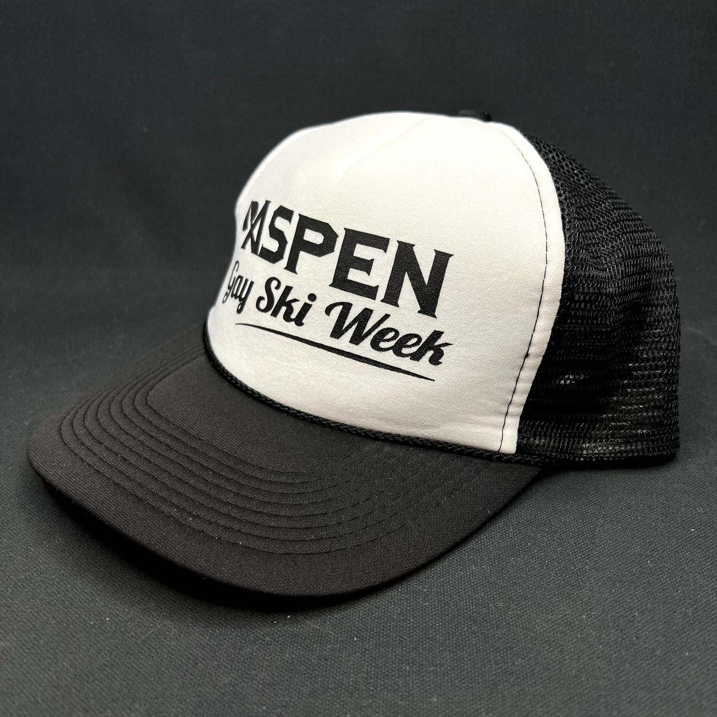 Vintage Aspen Gay Ski Week Otto Trucker Snapback Hat Black White