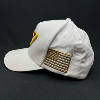 Charlie Kirk “47” Gold Embroidered Snapback Hat White