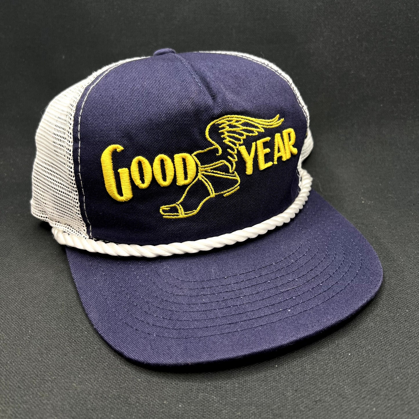 Vintage Goodyear Wingfoot NASCAR New Era Trucker Snapback Hat Rope Cap